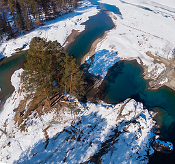 Image showing Aerial view of winter blue lakes