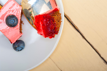 Image showing strawberry and mango mousse dessert cake