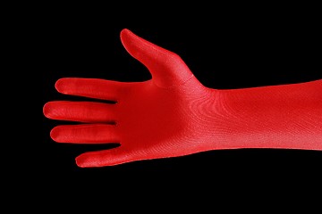 Image showing Strange hand with a red glove