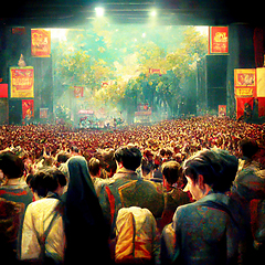 Image showing Music concert on stage with fan crowd applauding to musicians. S