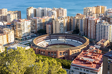 Image showing Panoramic Aerial View of Bull Ring in Malaga, Spain