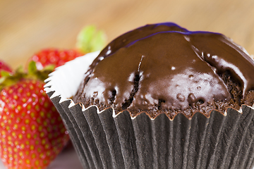 Image showing chocolate cake and strawberries