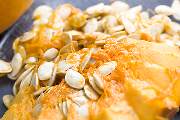 Image showing sliced and gutted orange pumpkin