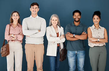 Image showing Hiring, team and portrait of business people for job interview, vacancy and career opportunity in office. Corporate, diversity and men and women candidates for hr meeting, recruitment and employment