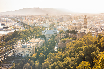 Image showing Amazing panoramic aerial view of Malaga city historic center, Coste del Sol, Andalucia, Spain