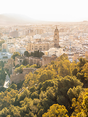 Image showing Amazing panoramic aerial view of Malaga city historic center, Coste del Sol, Andalucia, Spain