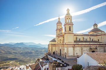 Image showing Scenic panoramic view of Church of Nuestra senora de la encarnacion in Olvera one of the white villages in Andalusia, Spain