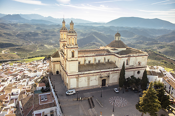 Image showing Scenic panoramic view of Church of Nuestra senora de la encarnacion in Olvera one of the white villages in Andalusia, Spain