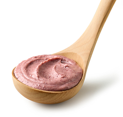 Image showing red beans hummus in wooden ladle