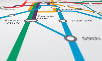 Image showing Map, gps and navigation for travel or location with roadmap lines, dots or street name pin on city. Abstract, background and technology or system to search place, route or destination in New York