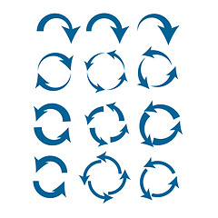 Image showing Signs, collection and arrows for recycling on a white background. Direction, graphic and blue recycle icons, eco friendly and circles symbol for environment or sustainability and in studio backdrop.