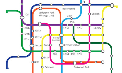 Image showing Underground, train railway and map for transport, navigation and travel with infrastructure in metro. City chart, subway transportation and diagram for urban journey, route and itinerary information