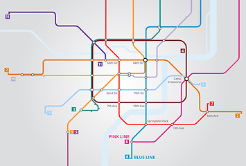 Image showing Underground, train railway and map of metro for navigation, travel or public transport with infrastructure. Chart, subway transportation and diagram for urban journey, route or itinerary for location