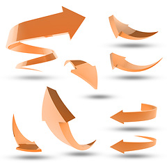 Image showing Traffic, graphic and design with orange arrows analytics in white background for information on a computer. Illustration, abstract and to review growth for network with motion and direction.