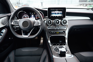 Image showing The modern european car black interior with display