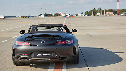 Image showing Kyiv, Ukraine - September 2, 2017: Mercedes-Benz Star Experience 2017 on the airport Boryspil at the express test of the fastest Mercedes AMG for journalists, bloggers and clients from Kyiv