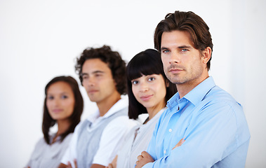 Image showing Business people, portrait and arms crossed for professional leadership, management or teamwork at office. Confident employee executives standing for team building or company goals at workplace