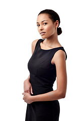 Image showing Business, African woman and portrait with confidence and beauty with corporate style. Isolated, white background and company fashion dress of a black female person and worker with stylish clothes