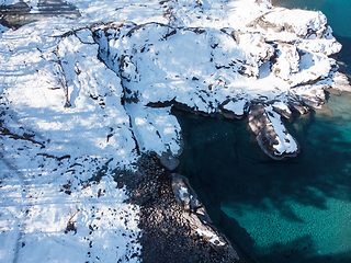 Image showing Aerial view of winter blue lakes