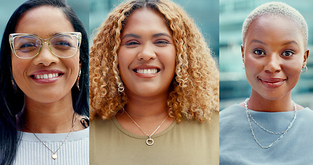 Image showing Smiling, portrait and business woman in the office with leadership, confidence and pride. Corporate staff, career and face of a professional female leader or employee standing in company workplace.