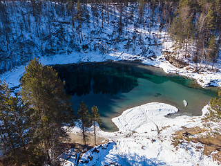 Image showing Aerial view of winter blue lakes