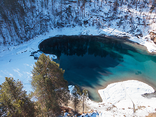 Image showing Aerial view of winter blue lakes