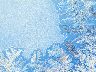Image showing Abstract, winter and frozen snow art for christmas, holiday or season with mockup space. Pattern, texture and ice, frost and silver crystal for cold weather creative or artistic glass with mock up.