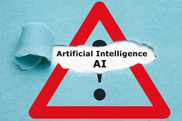 Image showing AI Artificial Intelligence Risks Attention Sign Concept