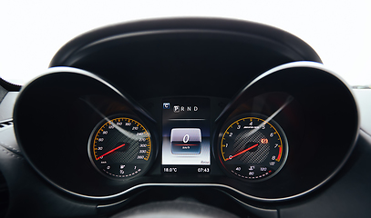 Image showing The modern car interior dashboard details. Close up.