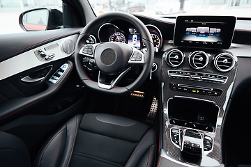 Image showing The modern european car black interior with display