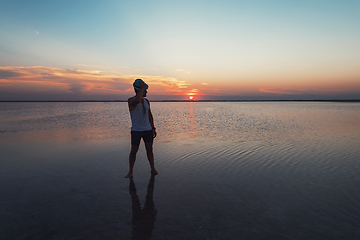 Image showing Beauty sunset on salty lake