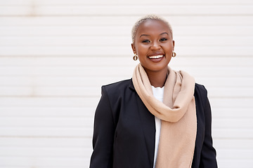 Image showing Portrait, business and black woman with a smile, career and startup success against a white background. Face, female person and employee with happiness, confident and professional with entrepreneur