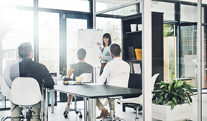 Image showing Meeting, office and speaker doing a presentation to business people on a business strategy. Leadership, workshop and professional manager coaching a corporate team in the workplace conference room.