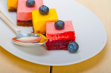 Image showing strawberry and mango mousse dessert cake