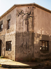 Image showing Graffiti tag, street art and city wall in Cape Town with painting and artwork showing creativity. Angel illustration, building mural and creative paint graphic on urban road in Africa with design