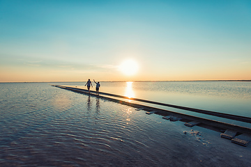 Image showing Beauty sunset on salty lake