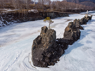 Image showing Fast mountain river Katun at winter