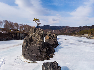 Image showing Fast mountain river Katun at winter