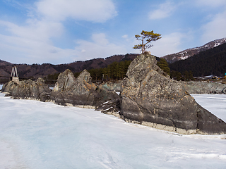 Image showing Fast mountain river Katun at winter