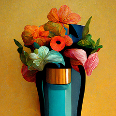 Image showing Vase with spring multicolor flowers bouquet. 