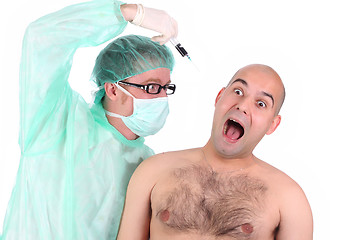 Image showing surgeon injecting a scare patient 