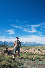 Image showing Relaxing man in Kurai steppe on North-Chui ridge