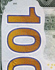 Image showing individual elements of American money close-up, details of cash, dollars in large denominations