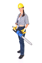 Image showing Beauty woman with chainsaw