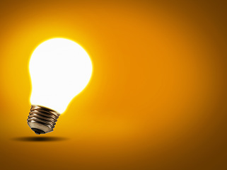 Image showing Energy, inspiration and lightbulb with a glow, innovation and science against studio background. Light, knowledge or enlightenment with ideas, growth and development with solution and problem solving