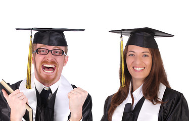 Image showing two successful student in graduation gowns 