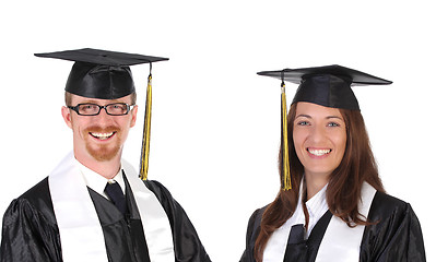 Image showing two successful student in graduation gowns 