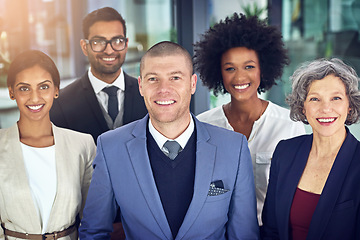 Image showing Portrait, diversity and smile of business people in office, confident collaboration and corporate management. Group, professional teamwork and face of happy staff, commitment and global solidarity