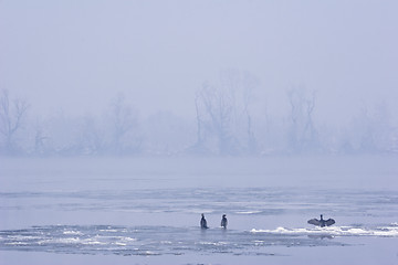 Image showing misty view of river Danube in mid winter