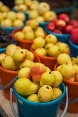 Image showing Ripe pears in bucket